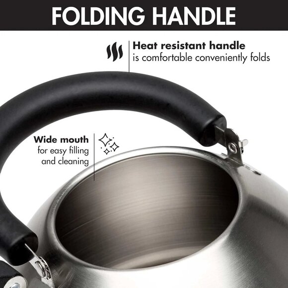 Primula Stewart Whistling Stovetop Tea 1.5 Quarts, Brushed with Black Handle - Picture 7 of 10